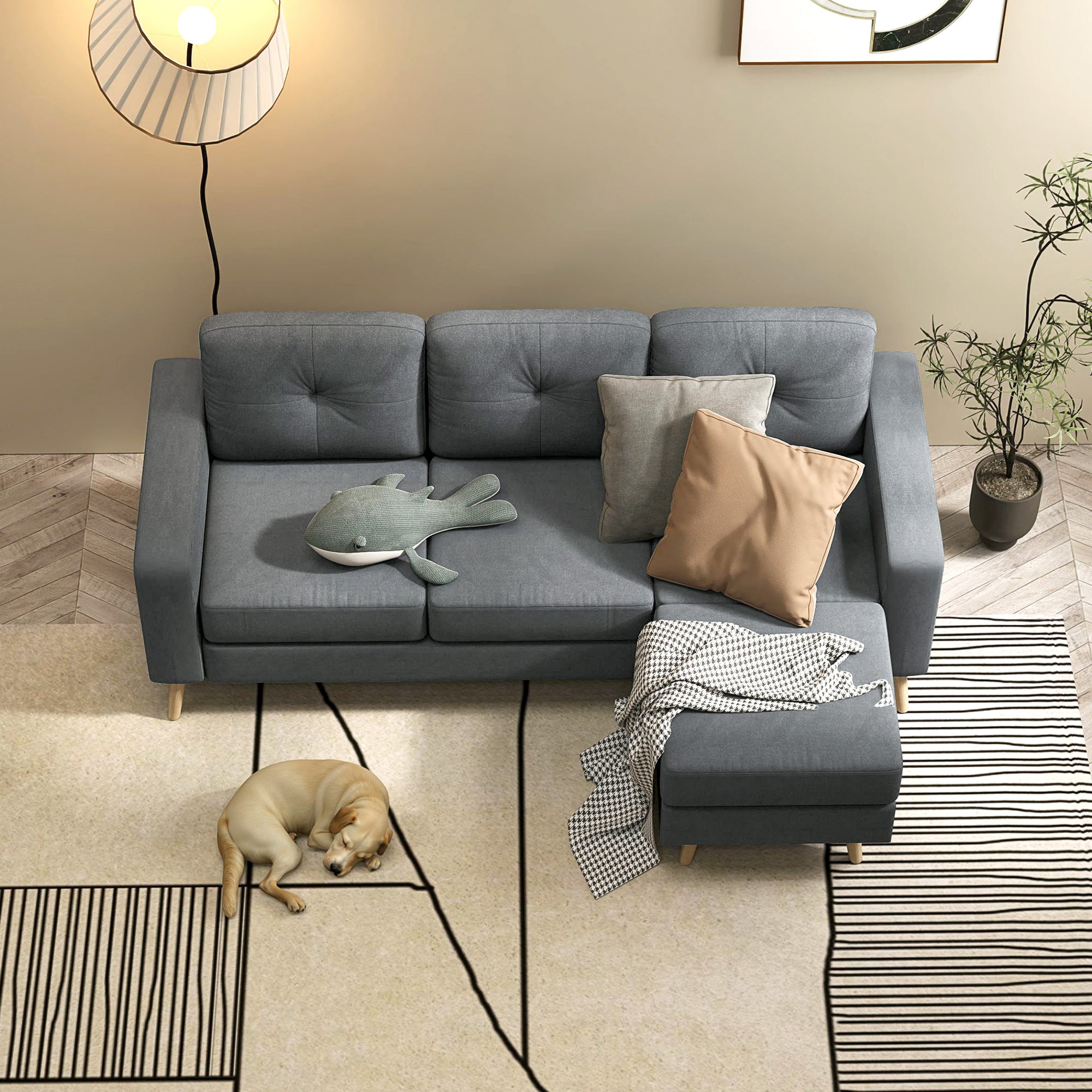 HOMCOM L Shaped Sofa 3Seat Space Saving Linen LivingRoom - HOMCOM - Home Symphony