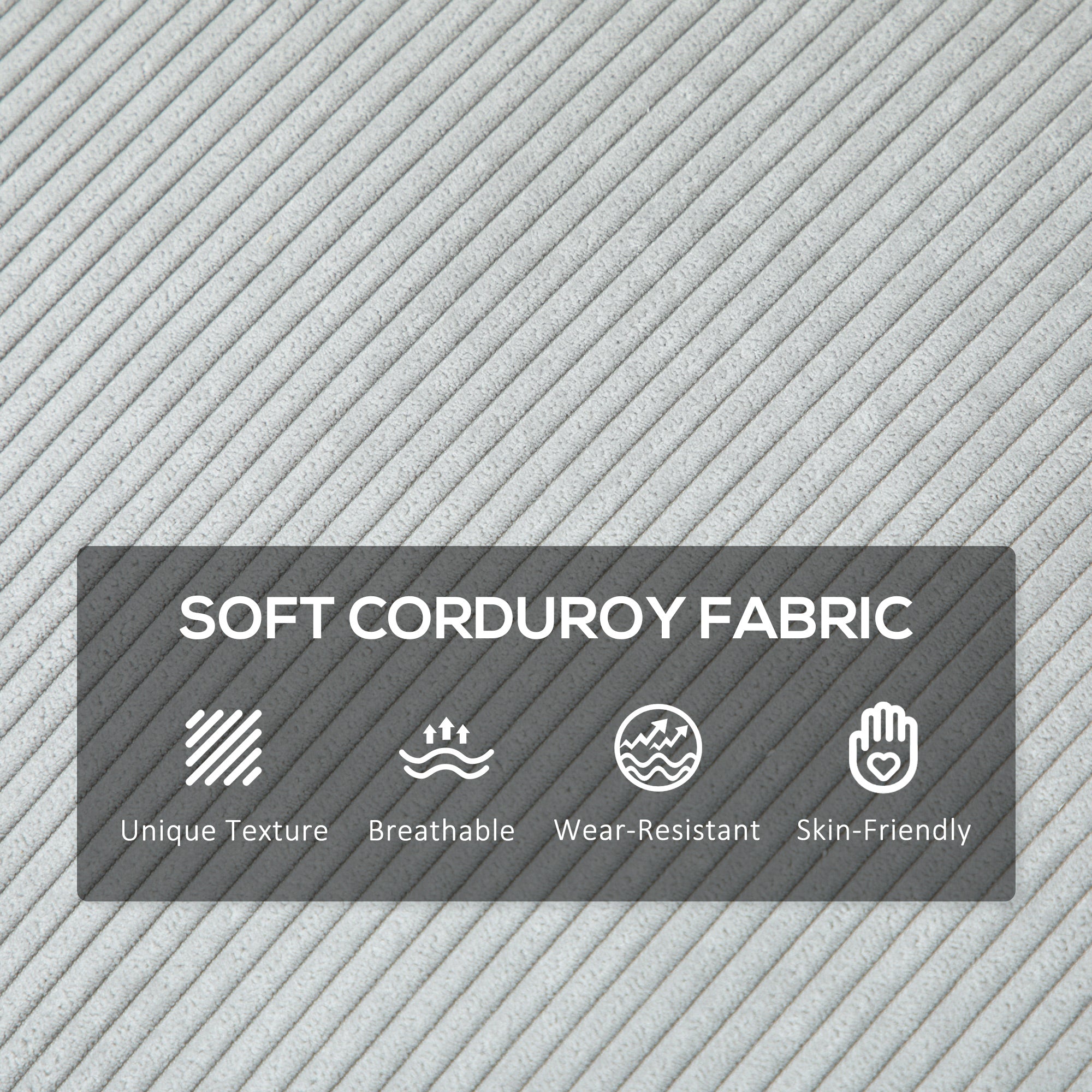 Cosy Corduroy Sofa Three Seater Grey Upholstered Living - HOMCOM - Home Symphony