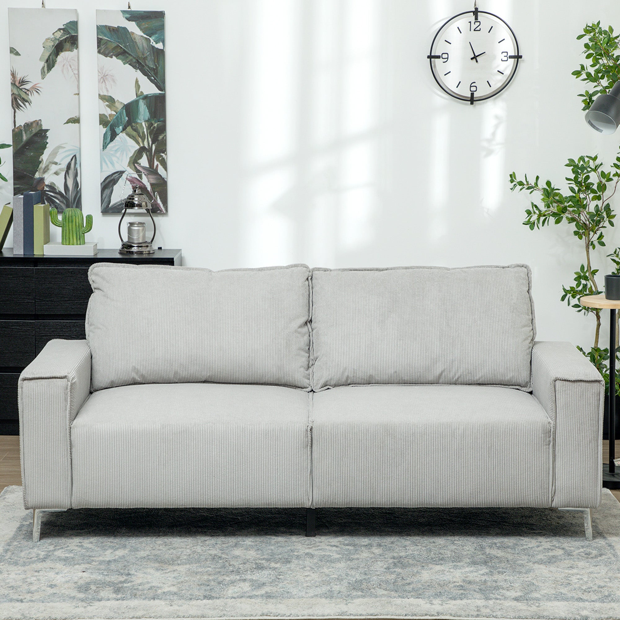 Cosy Corduroy Sofa Three Seater Grey Upholstered Living - HOMCOM - Home Symphony
