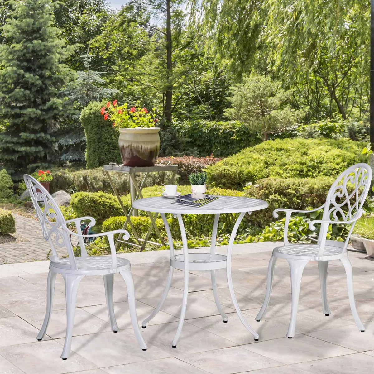 Outsunny Outsunny 3PCs Bistro Set, Aluminium Garden Table and Chairs - Bistro Sets