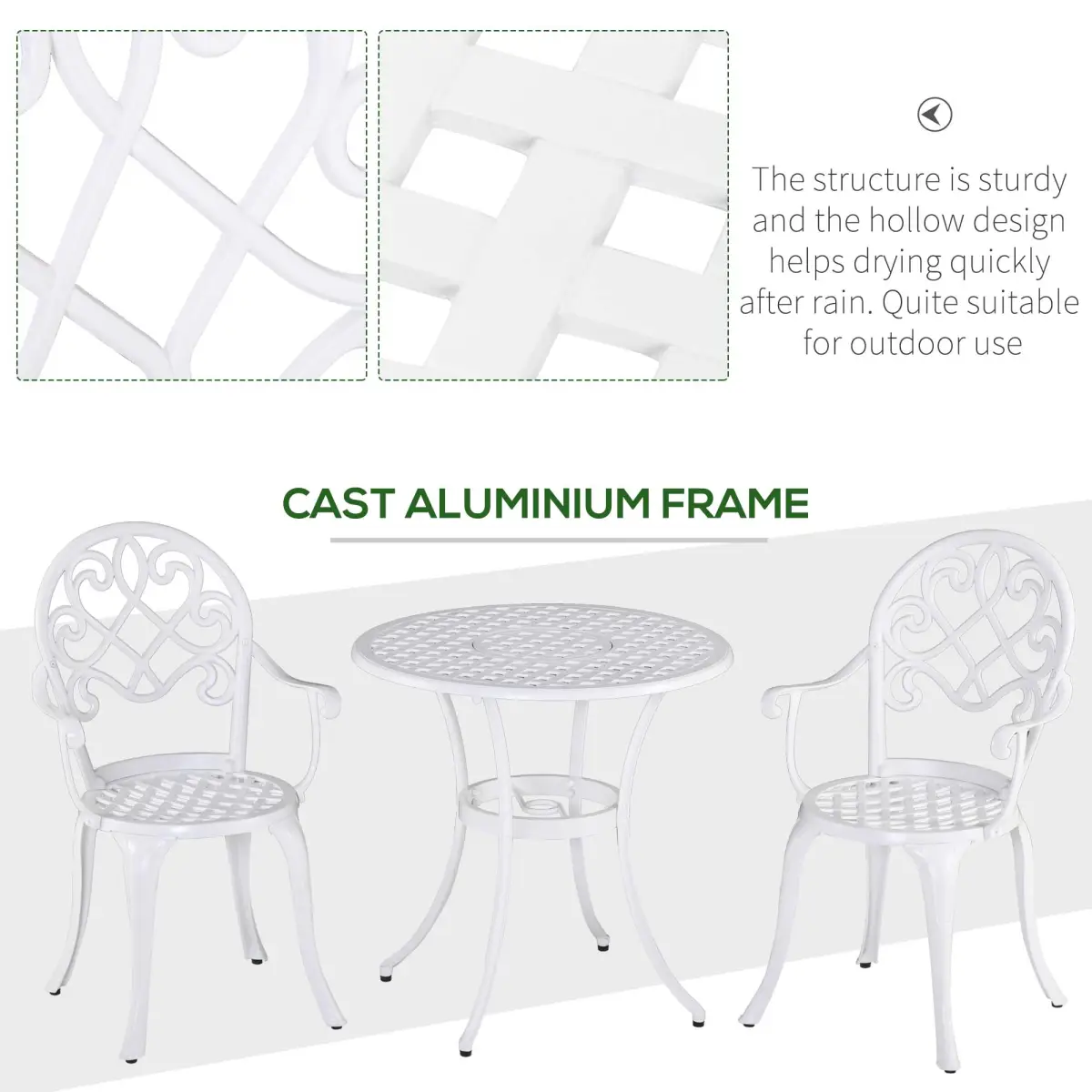 Outsunny Outsunny 3PCs Bistro Set, Aluminium Garden Table and Chairs - Bistro Sets