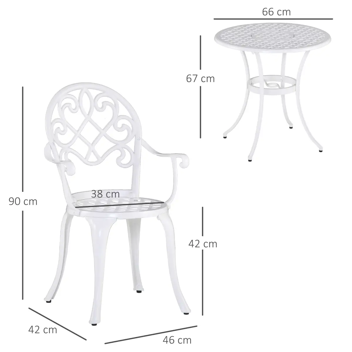 Outsunny Outsunny 3PCs Bistro Set, Aluminium Garden Table and Chairs - Bistro Sets