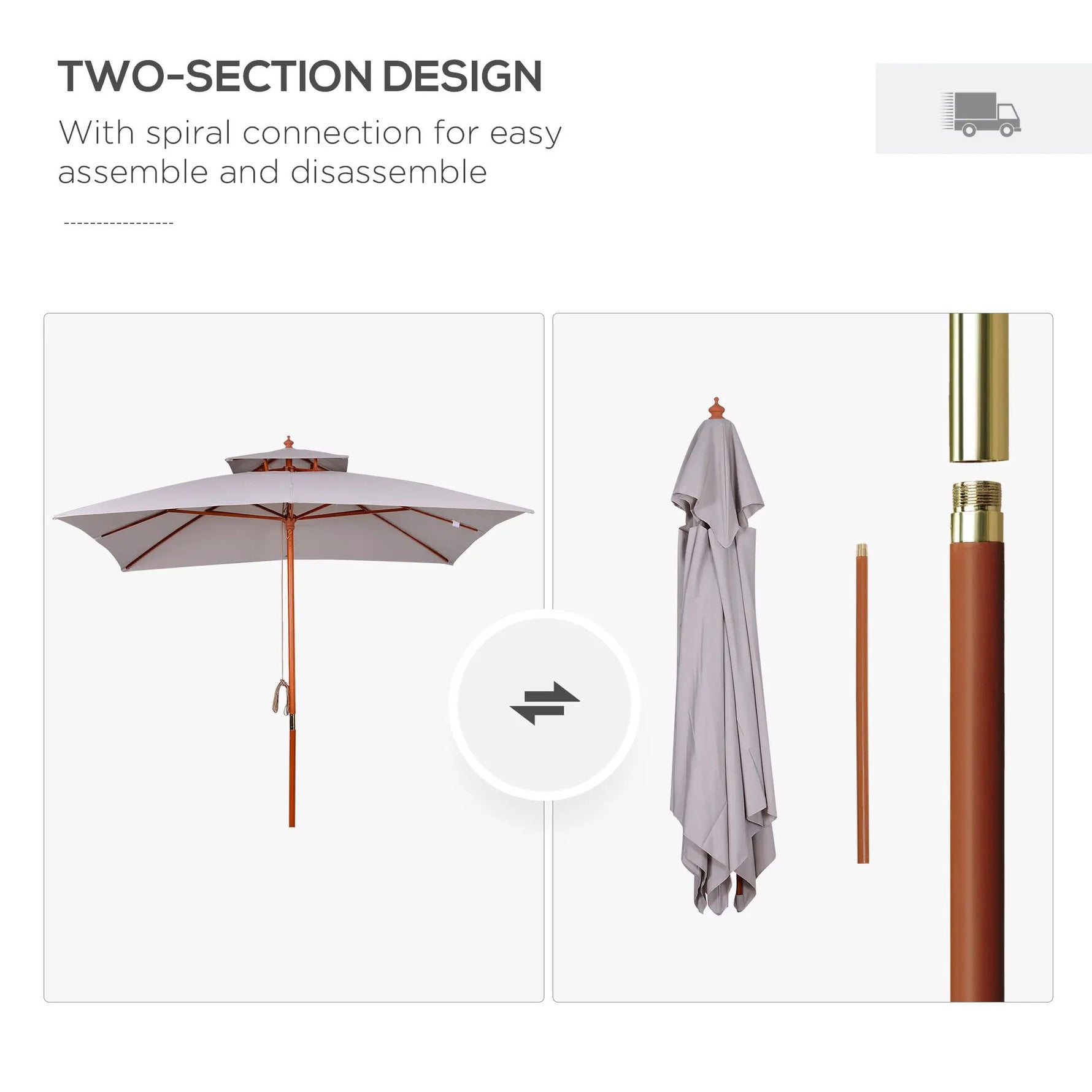 Outsunny Stylish Double-Tier Parasol with Pulley System for Garden & Courtyard - Parasol