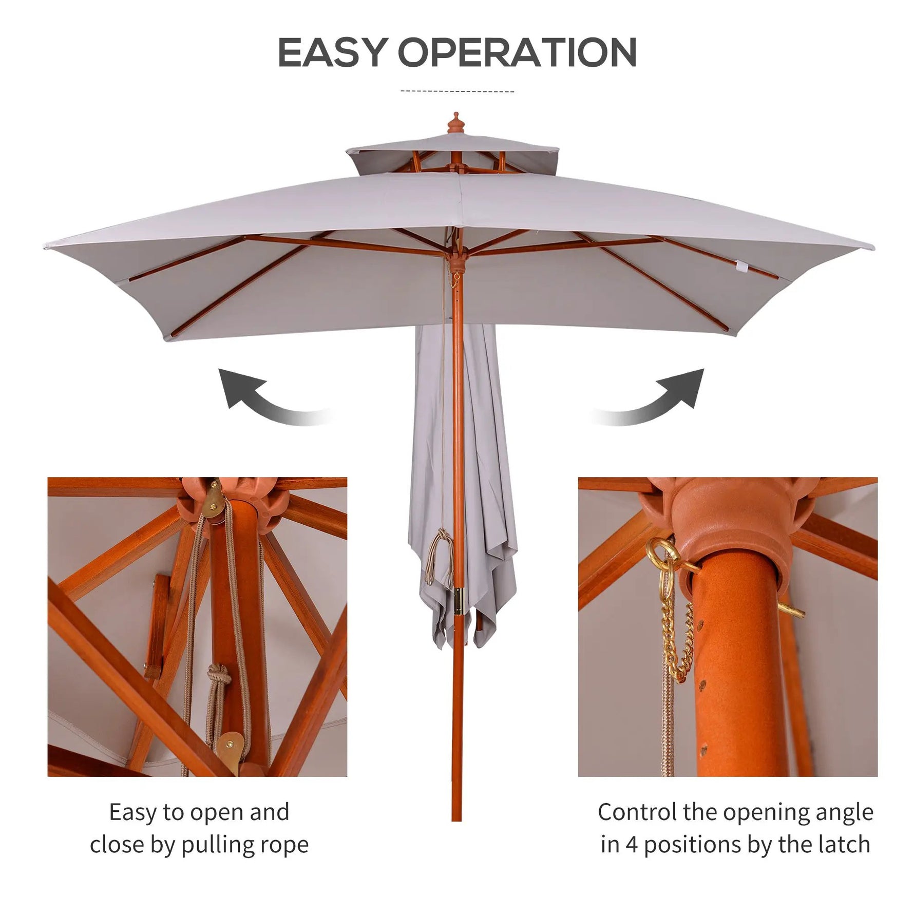 Outsunny Stylish Double-Tier Parasol with Pulley System for Garden & Courtyard - Parasol