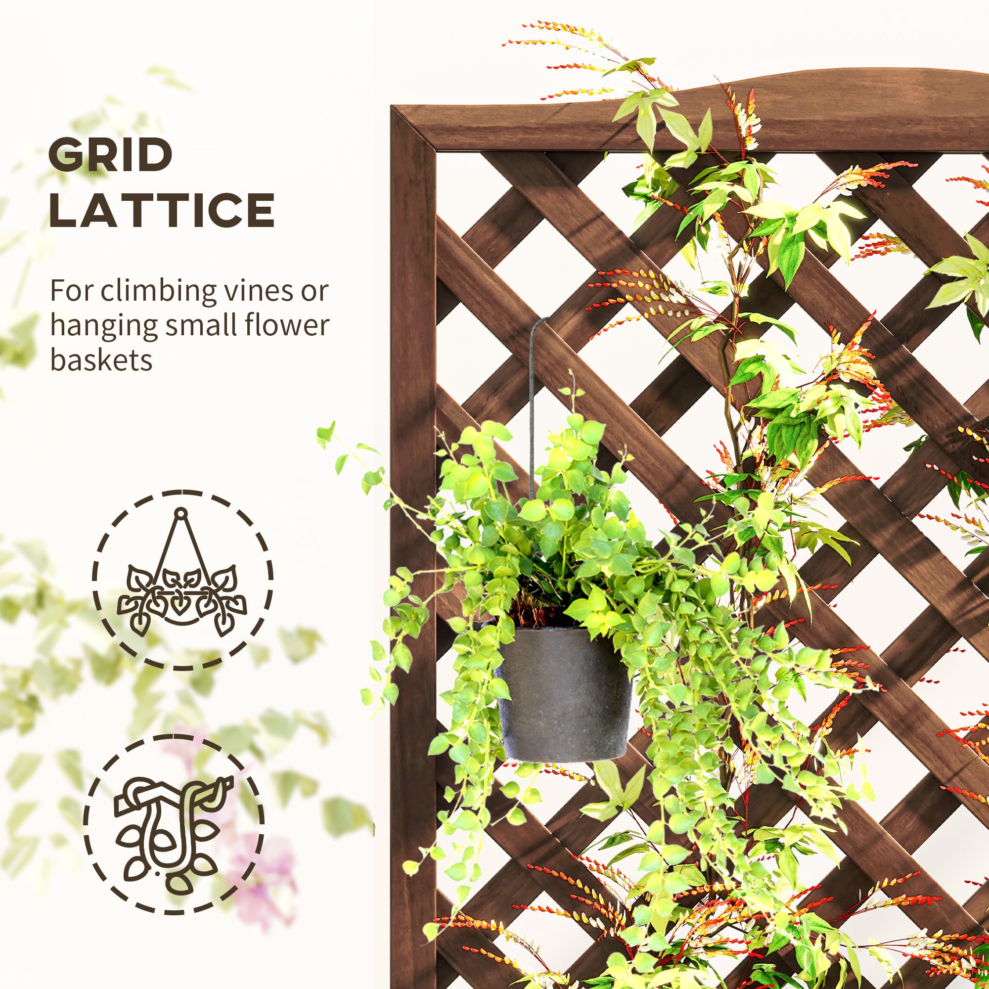 Outsunny Garden Planter Box Raised Bed Trellis on grid lattice trellis with hanging pot and trailing greenery