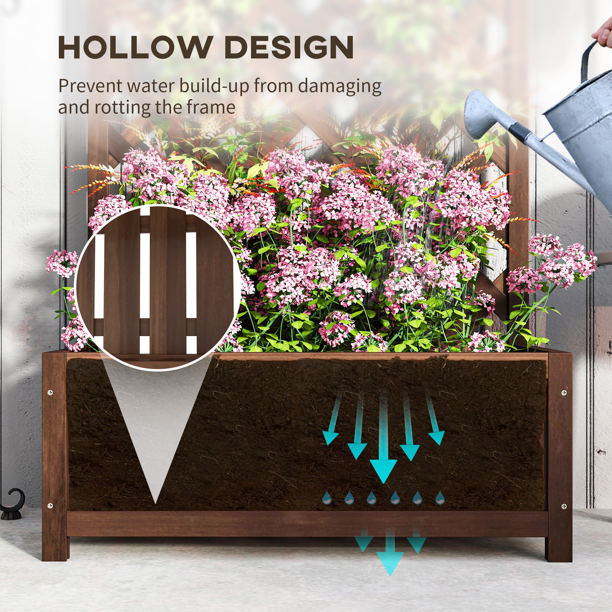 Outsunny Garden Planter Box Raised Bed Trellis with deep bed and back trellis for flowers, herbs, or vegetables.