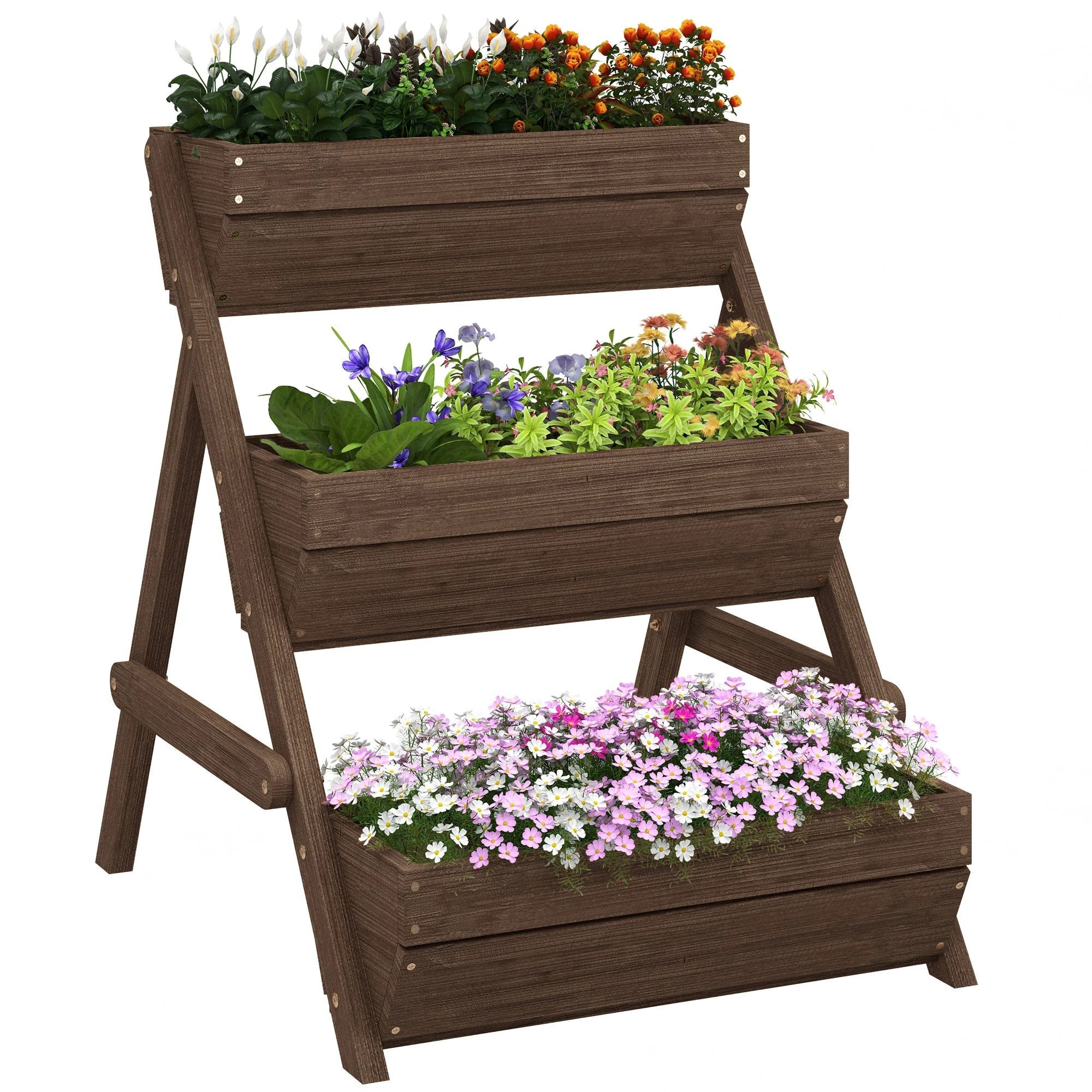 Premium 3 Tier Raised Garden Bed Wood Planter Kit Tan Patio by Outsunny