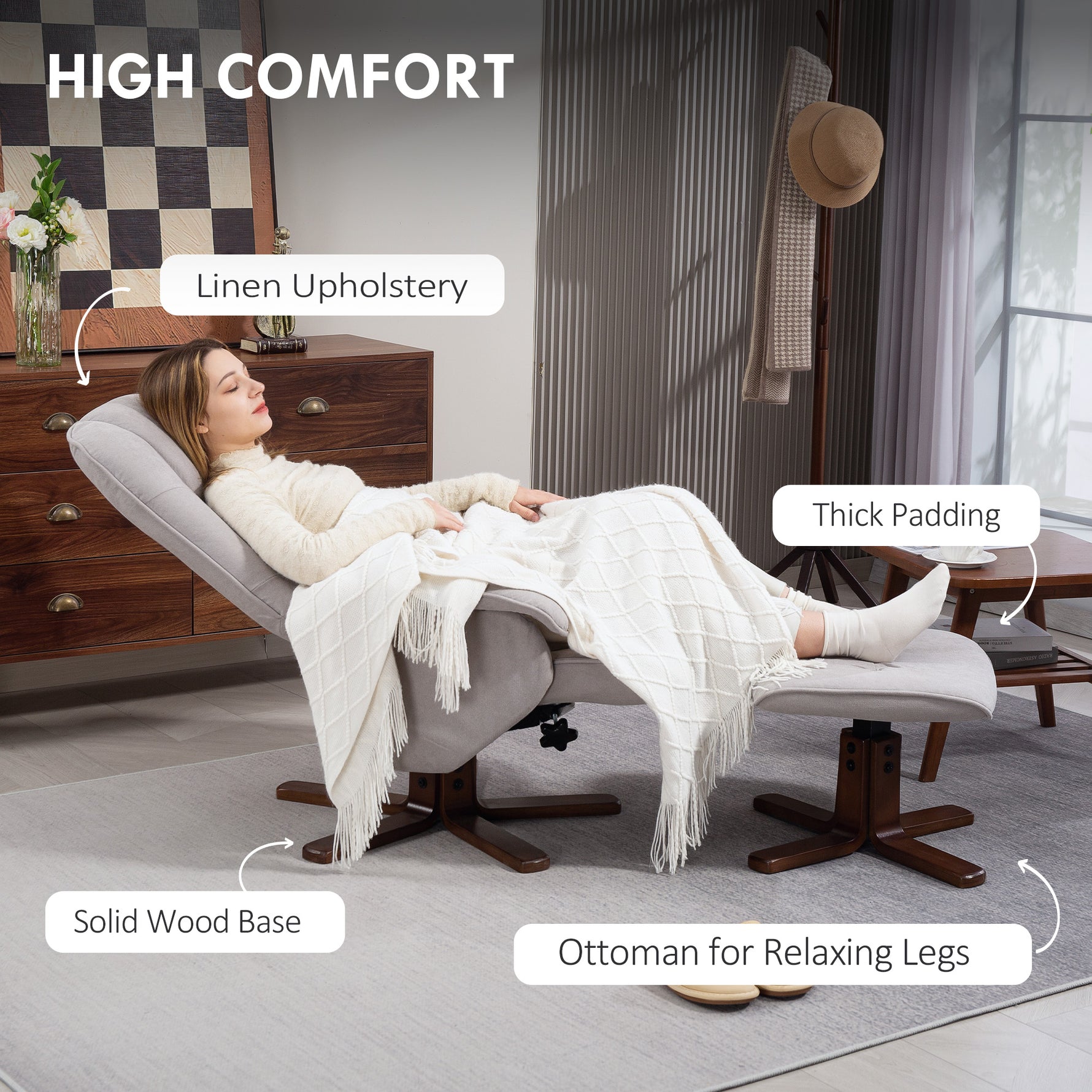 HOMCOM Swivel Recliner Chair With Footstool Wooden Base Home - HOMCOM - Home Symphony