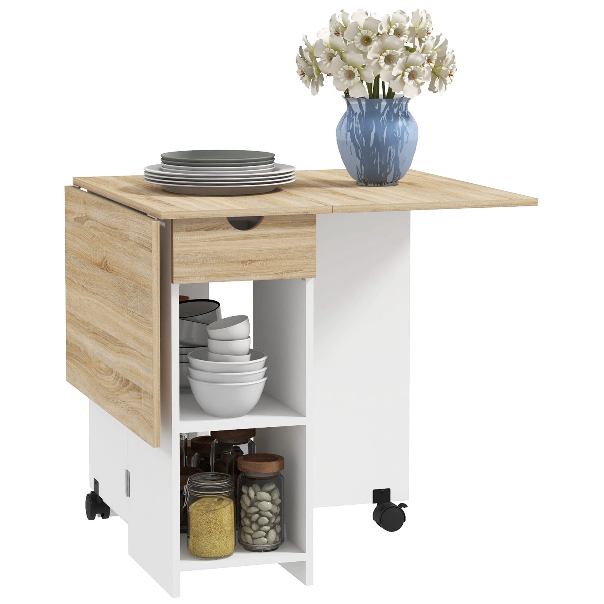 HOMCOM Foldable Dining Table 120x72 Drop Leaf Small Spaces by HOMCOM