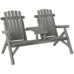 Outsunny Outsunny Wood Patio Bench 2 Seats w/ Centre Coffee Table, Grey - Garden Chairs