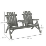 Outsunny Outsunny Wood Patio Bench 2 Seats w/ Centre Coffee Table, Grey - Garden Chairs