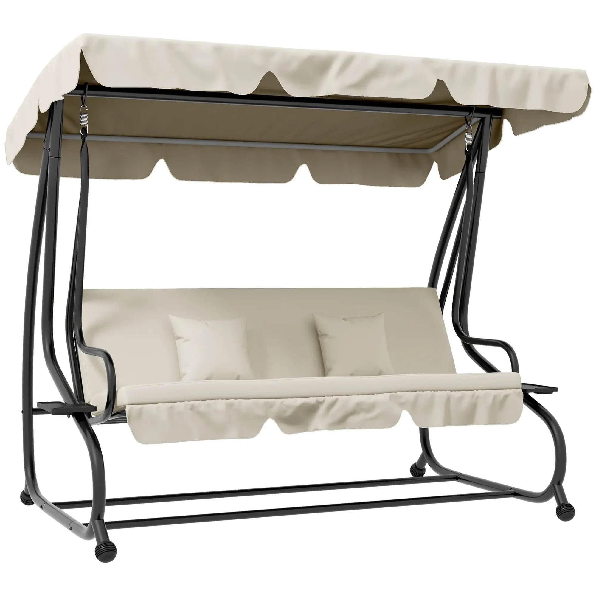 Outsunny Outsunny 2-in-1 Garden Swing Chair for 3 Person w/ Adjustable Canopy, Cream - Hammocks