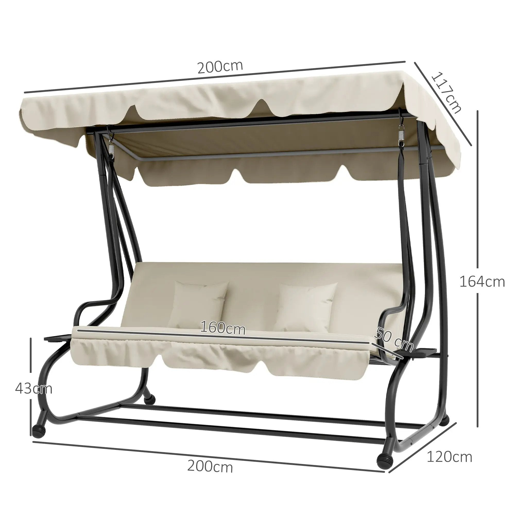 Outsunny Outsunny 2-in-1 Garden Swing Chair for 3 Person w/ Adjustable Canopy, Cream - Hammocks