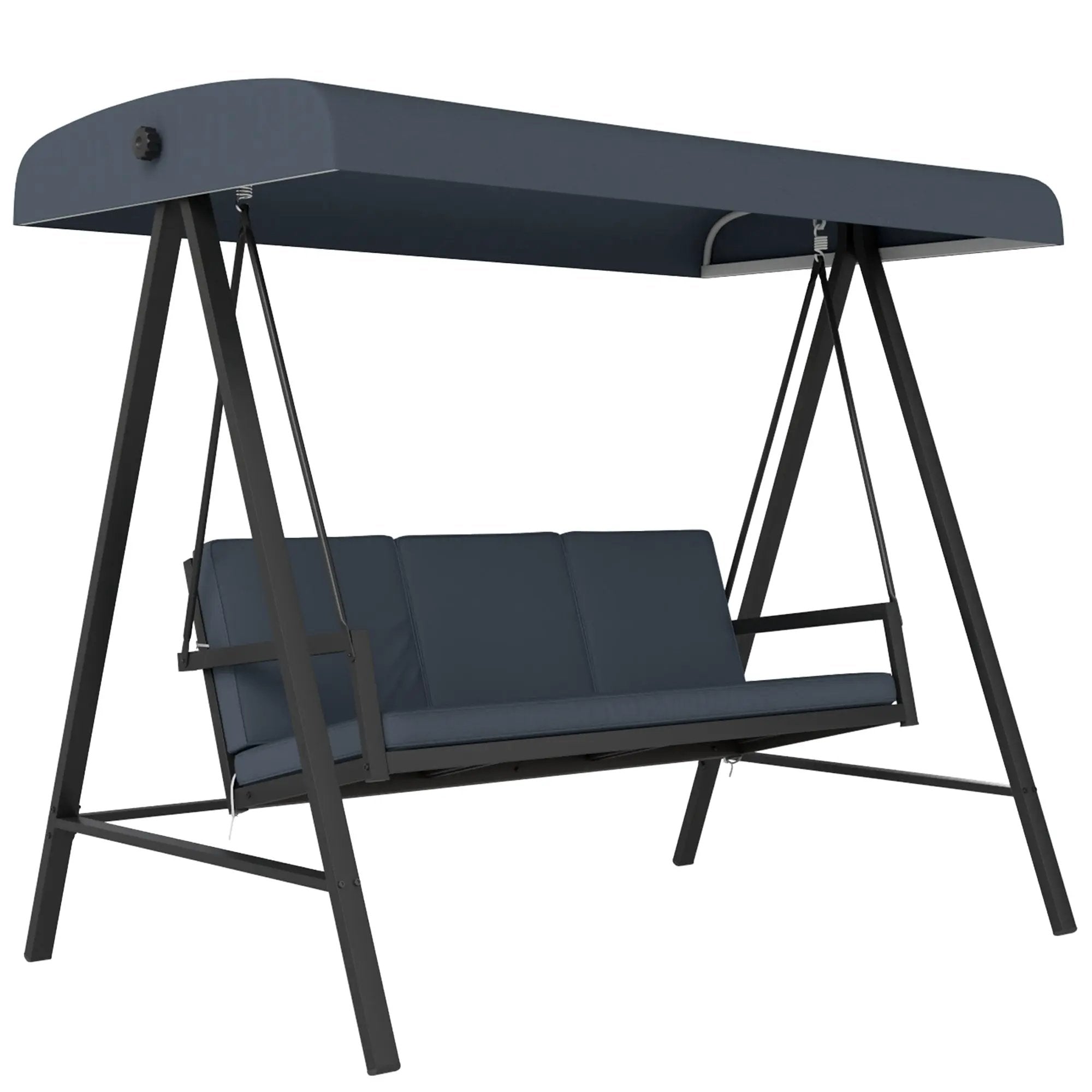 Outsunny Outsunny 3 Seater Garden Swing Chair with Adjustable Canopy, Dark Grey - Hammocks
