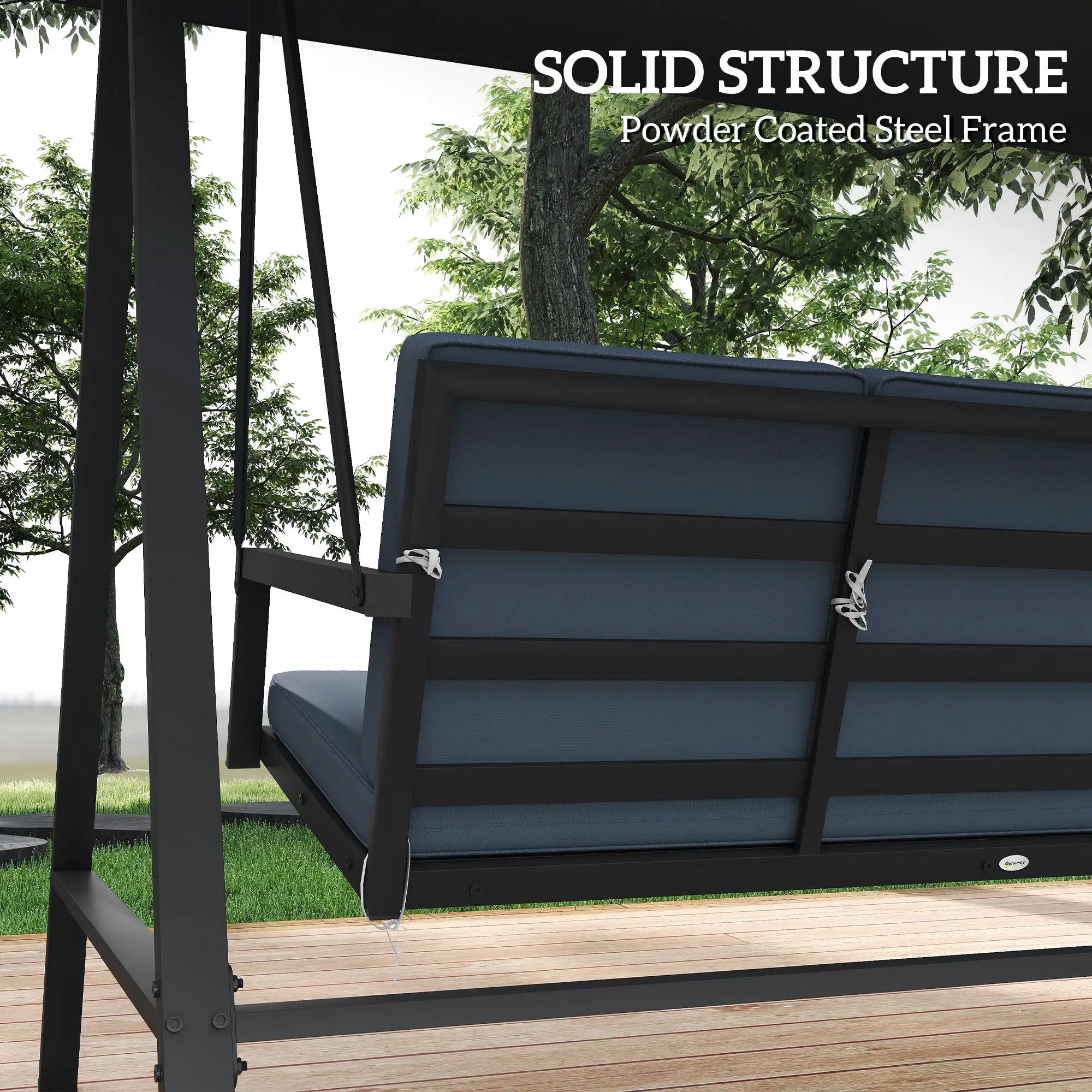 Outsunny Outsunny 3 Seater Garden Swing Chair with Adjustable Canopy, Dark Grey - Hammocks