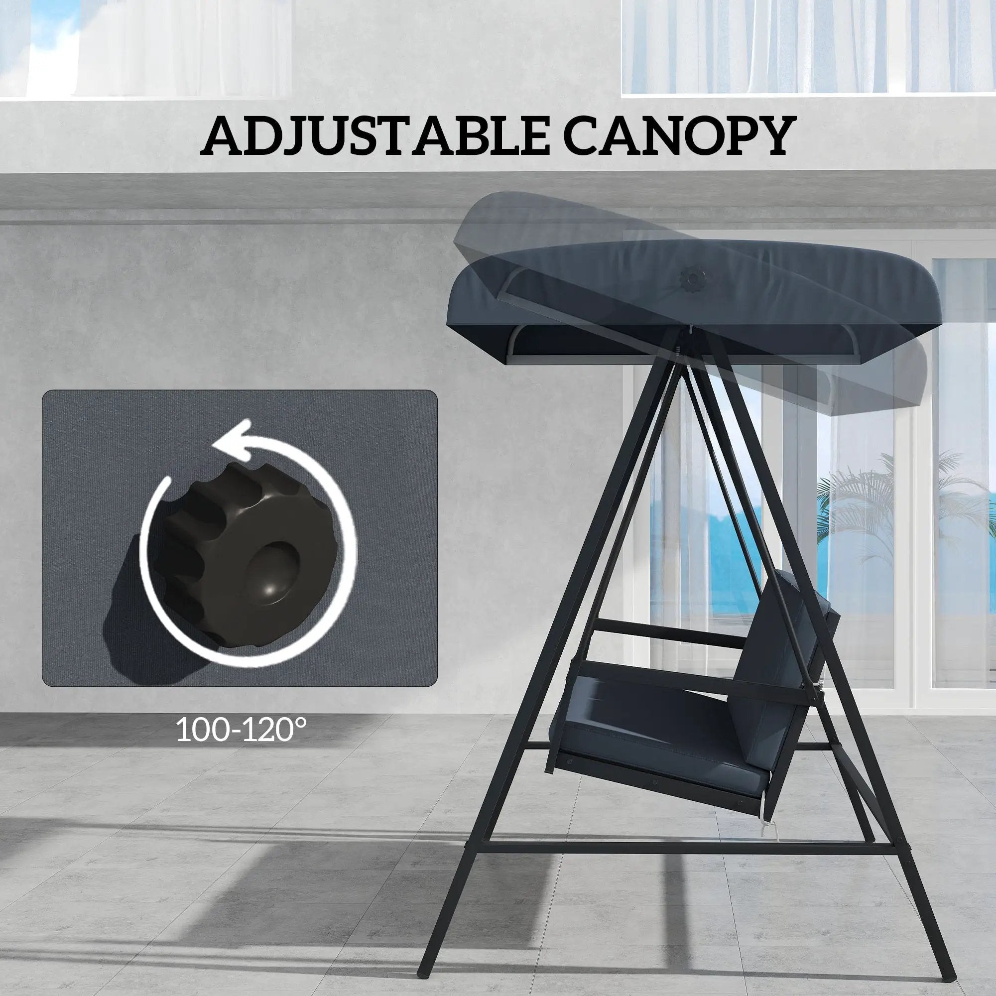 Outsunny Outsunny 3 Seater Garden Swing Chair with Adjustable Canopy, Dark Grey - Hammocks