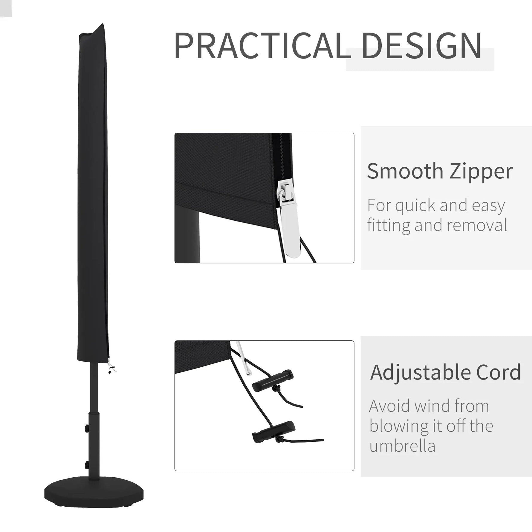 Outsunny Outsunny Parasol Cover, Patio Cantilever Cover, Banana Umbrella Cover, Black - Parasol