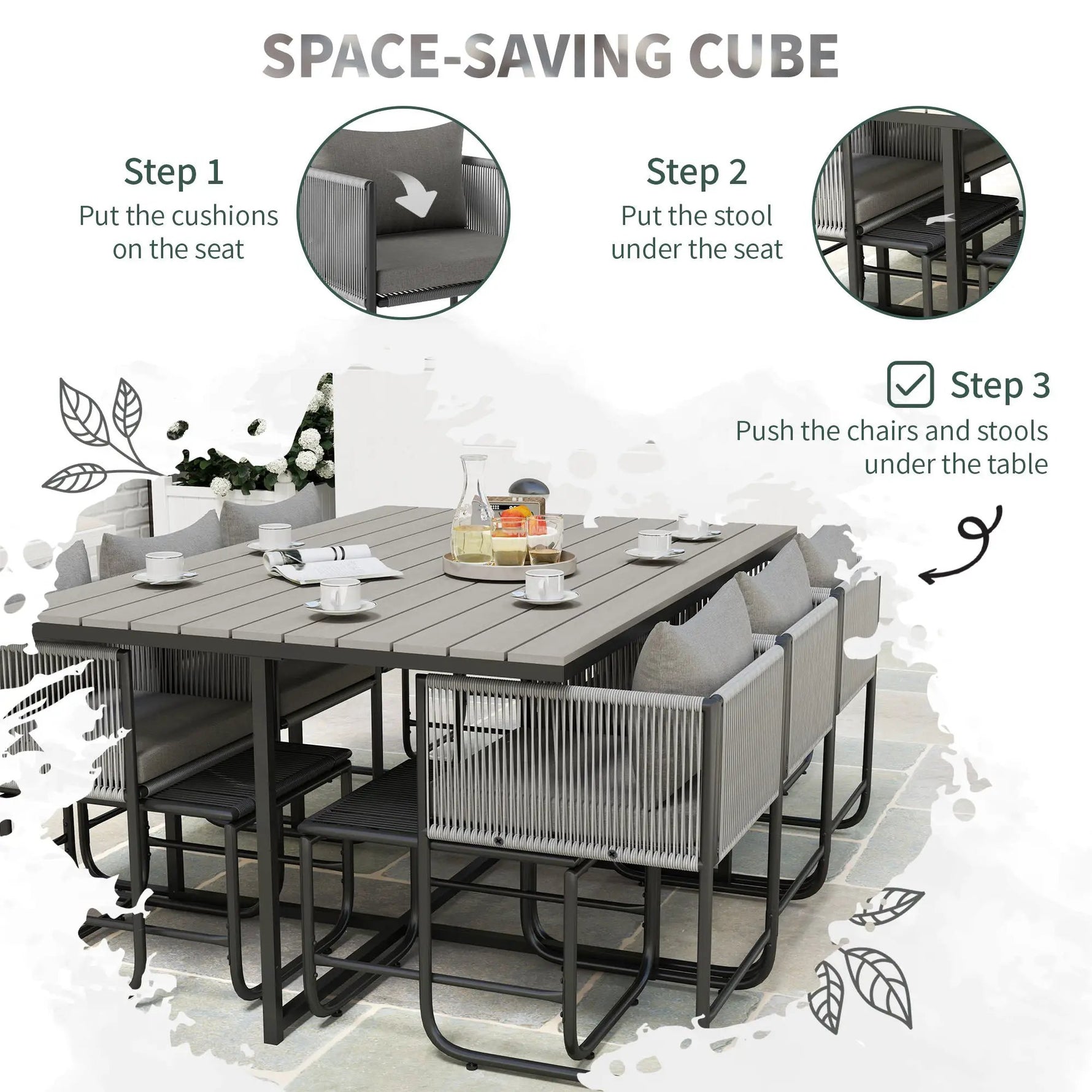 Outsunny Outsunny Rattan Dining Set, Garden Table & Chair Sets w/ Space-saving Design - Garden Set