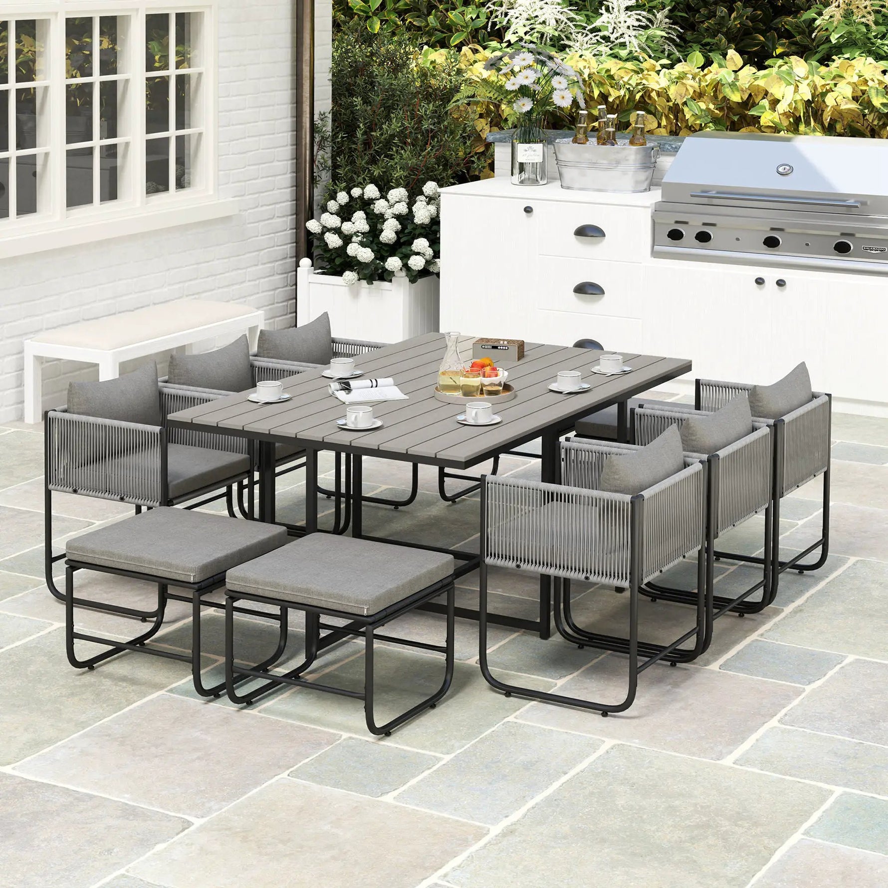 Outsunny Outsunny Rattan Dining Set, Garden Table & Chair Sets w/ Space-saving Design - Garden Set