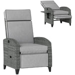 Outsunny Outsunny Outdoor Recliner Chair w/ Cushion Rattan Reclining Lounge Chair, Grey - Sun Lounger