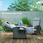 Outsunny Outsunny Outdoor Recliner Chair w/ Cushion Rattan Reclining Lounge Chair, Grey - Sun Lounger