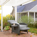 Outsunny Outsunny Outdoor Recliner Chair w/ Cushion Rattan Reclining Lounge Chair, Grey - Sun Lounger