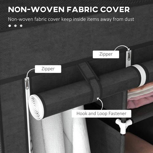 HOMCOM Fabric Portable Wardrobe 125x43x162.5 cm with 8 Shelves and 2 Hanging Rails Dust-Proof Storage for Home Organization by HOMCOM