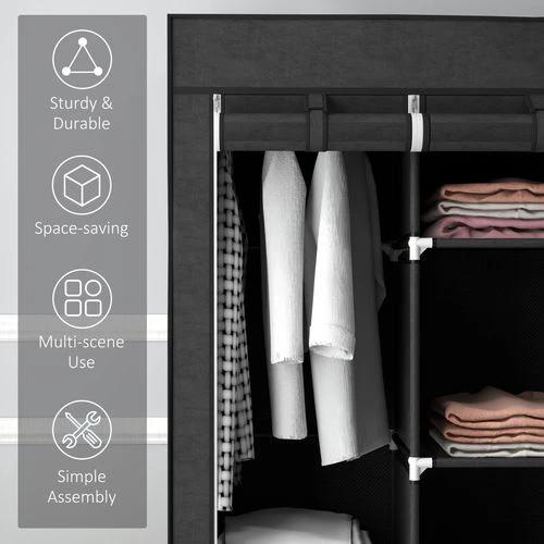 HOMCOM HOMCOM Fabric Portable Wardrobe 125x43x162.5 cm with 8 Shelves and 2 Hanging Rails Dust-Proof Storage for Home Organization - Wardrobe