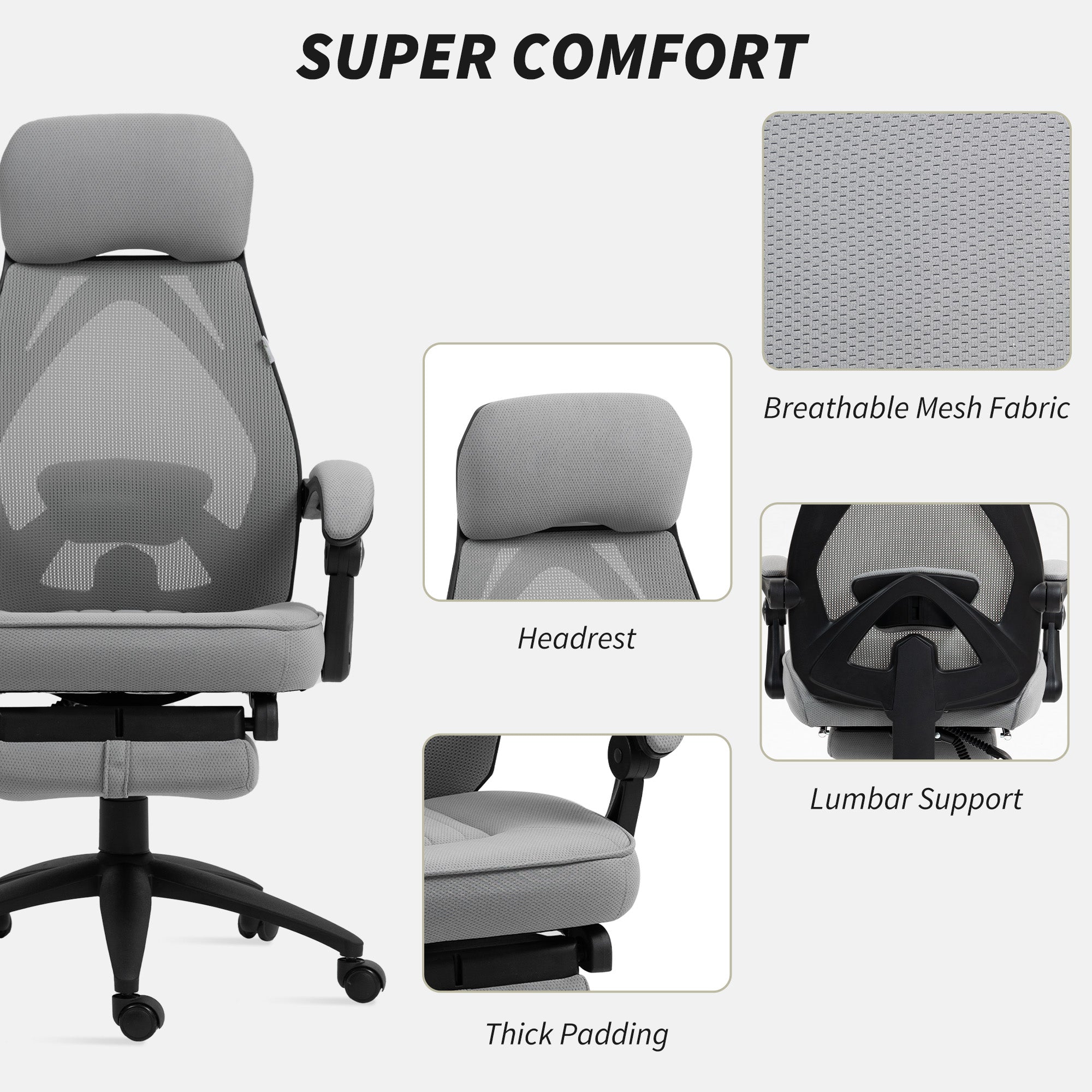 Vinsetto Mesh Chair HighBack Footrest HomeOffice