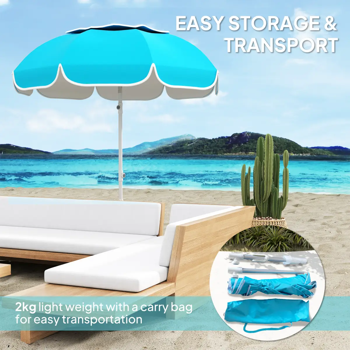 Outsunny Outsunny Beach Umbrella, Adjustable Height & Tilt Portable Parasol - Parasol