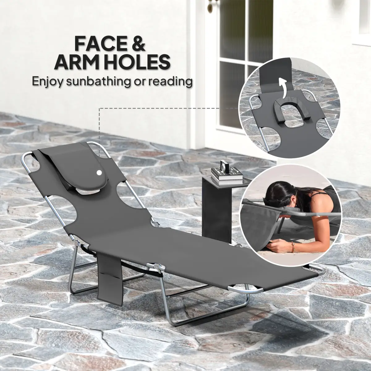 Outsunny Outsunny Foldable Sun Lounger 5 Level Adjustable Reclining Chair - Sun Lounger