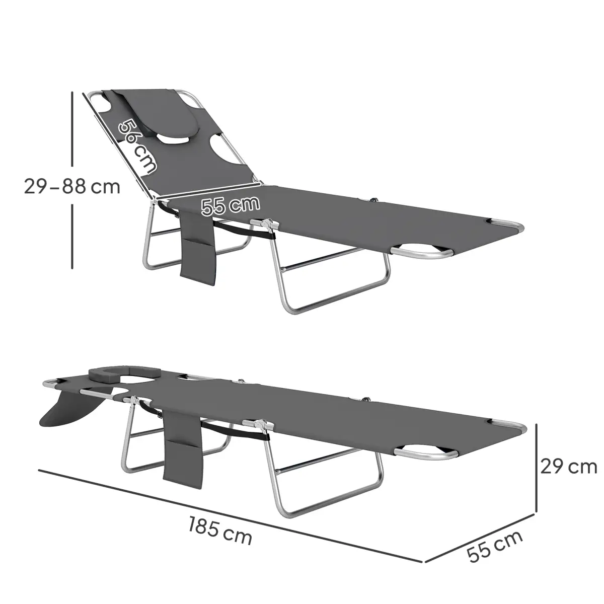 Outsunny Outsunny Foldable Sun Lounger 5 Level Adjustable Reclining Chair - Sun Lounger