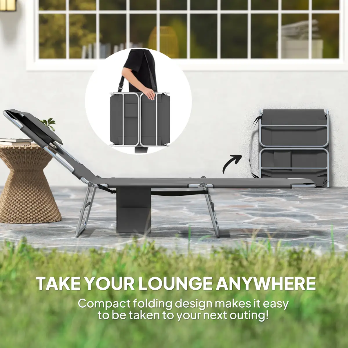 Outsunny Outsunny Foldable Sun Lounger 5 Level Adjustable Reclining Chair - Sun Lounger