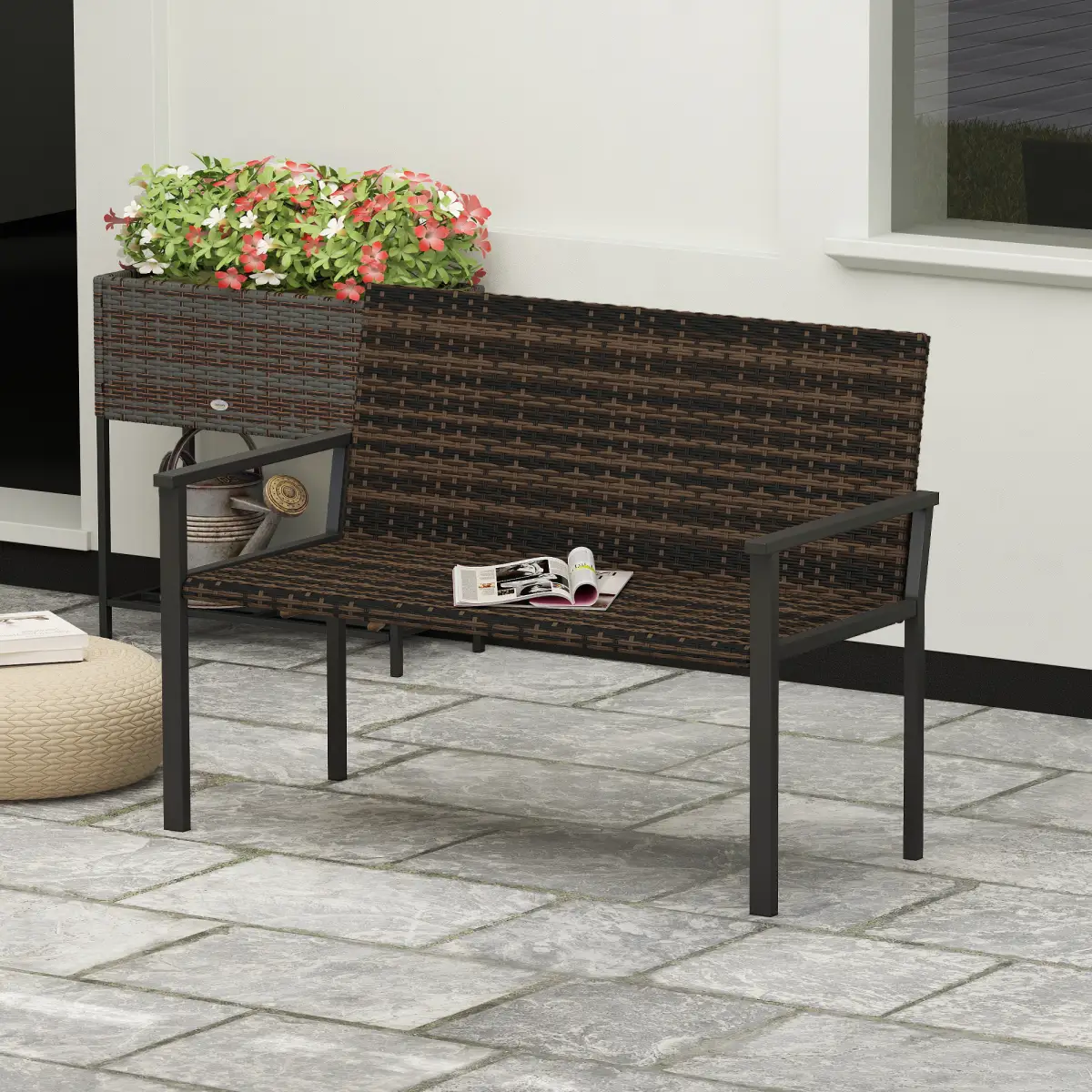 Outsunny Outsunny Rattan Garden Bench Loveseat with Quick-Drying Padding - Garden Chairs