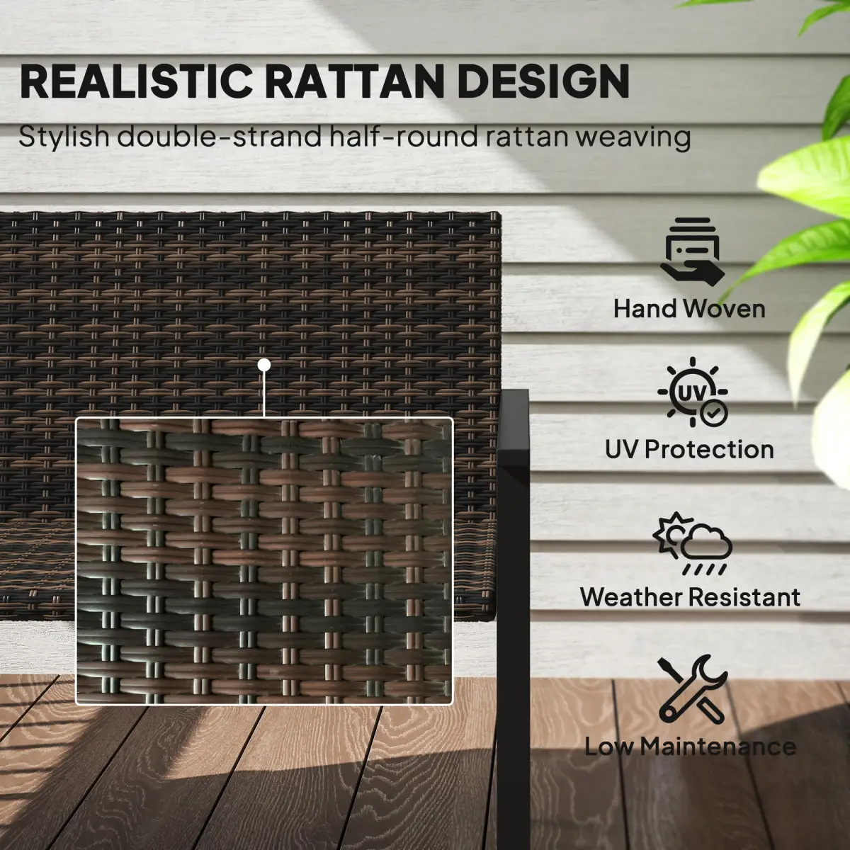 Outsunny Outsunny Rattan Garden Bench Loveseat with Quick-Drying Padding - Garden Chairs