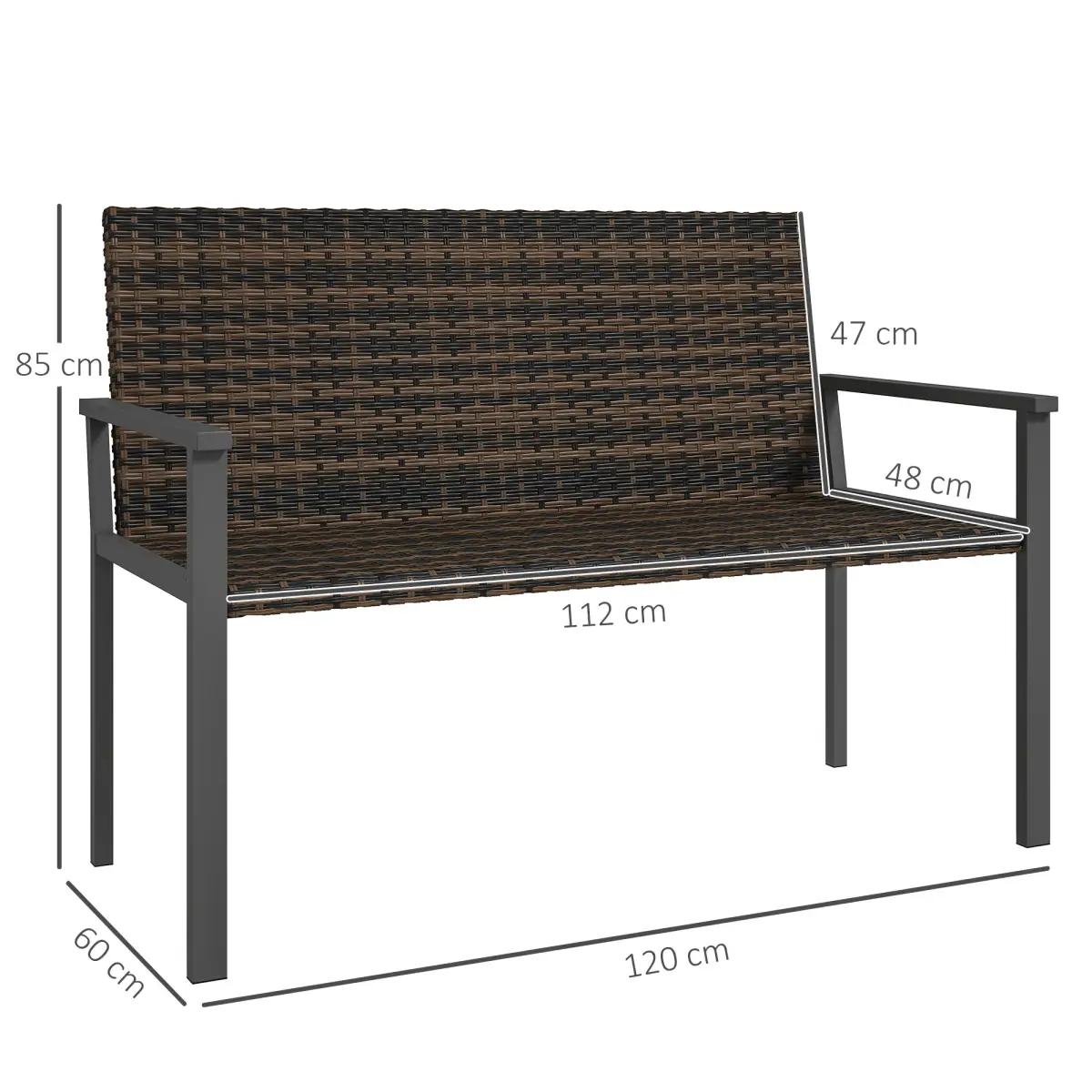 Outsunny Outsunny Rattan Garden Bench Loveseat with Quick-Drying Padding - Garden Chairs