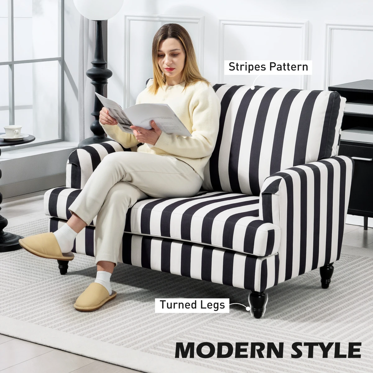 HOMCOM Accent Chair Extra Large Velvet Stripe Living Room by HOMCOM