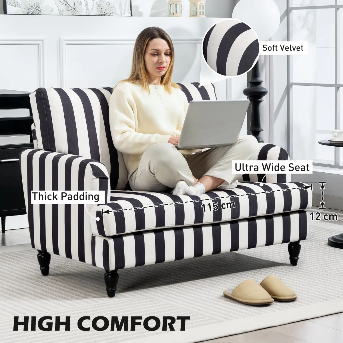 HOMCOM Accent Chair Extra Large Velvet Stripe Living Room by HOMCOM