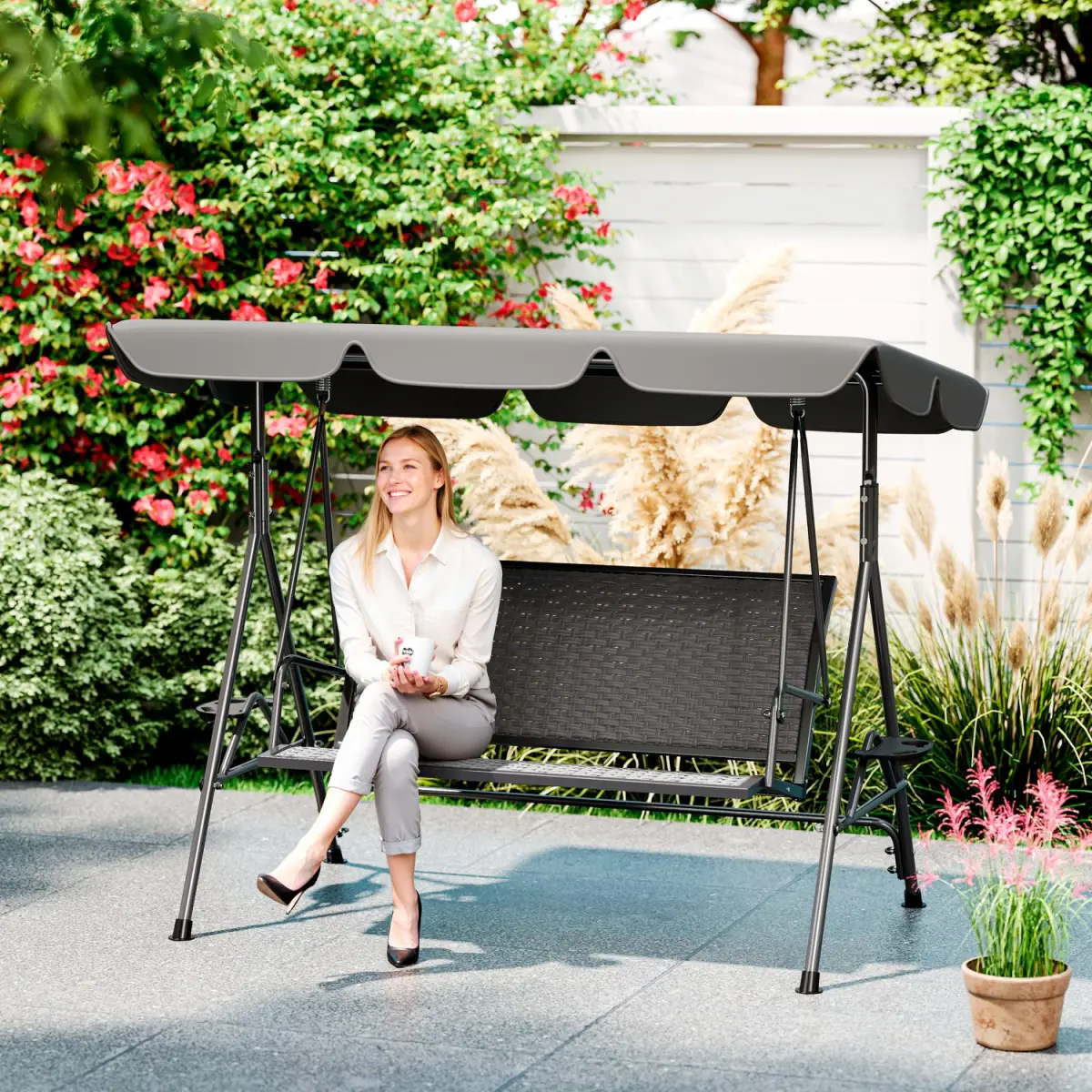 Outsunny Outsunny 3 Seater Garden Swing Seat Bench w/ Adjustable Canopy - Hammocks