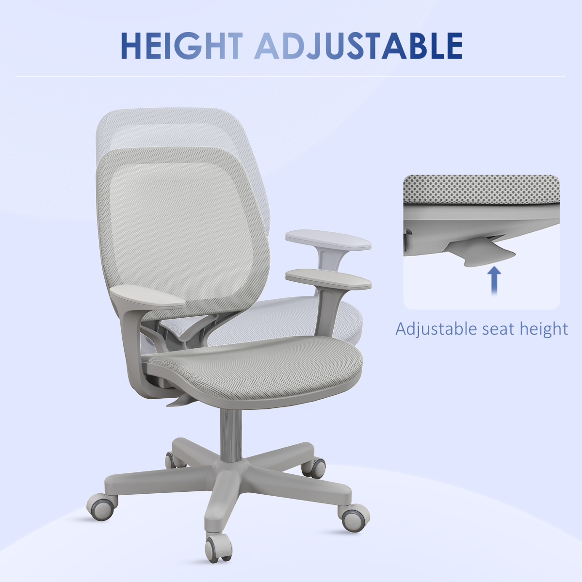 Vinsetto Office Chair Mesh Ergonomic 360 Swivel for Work with adjustable height, breathable gray mesh, padded seat.
