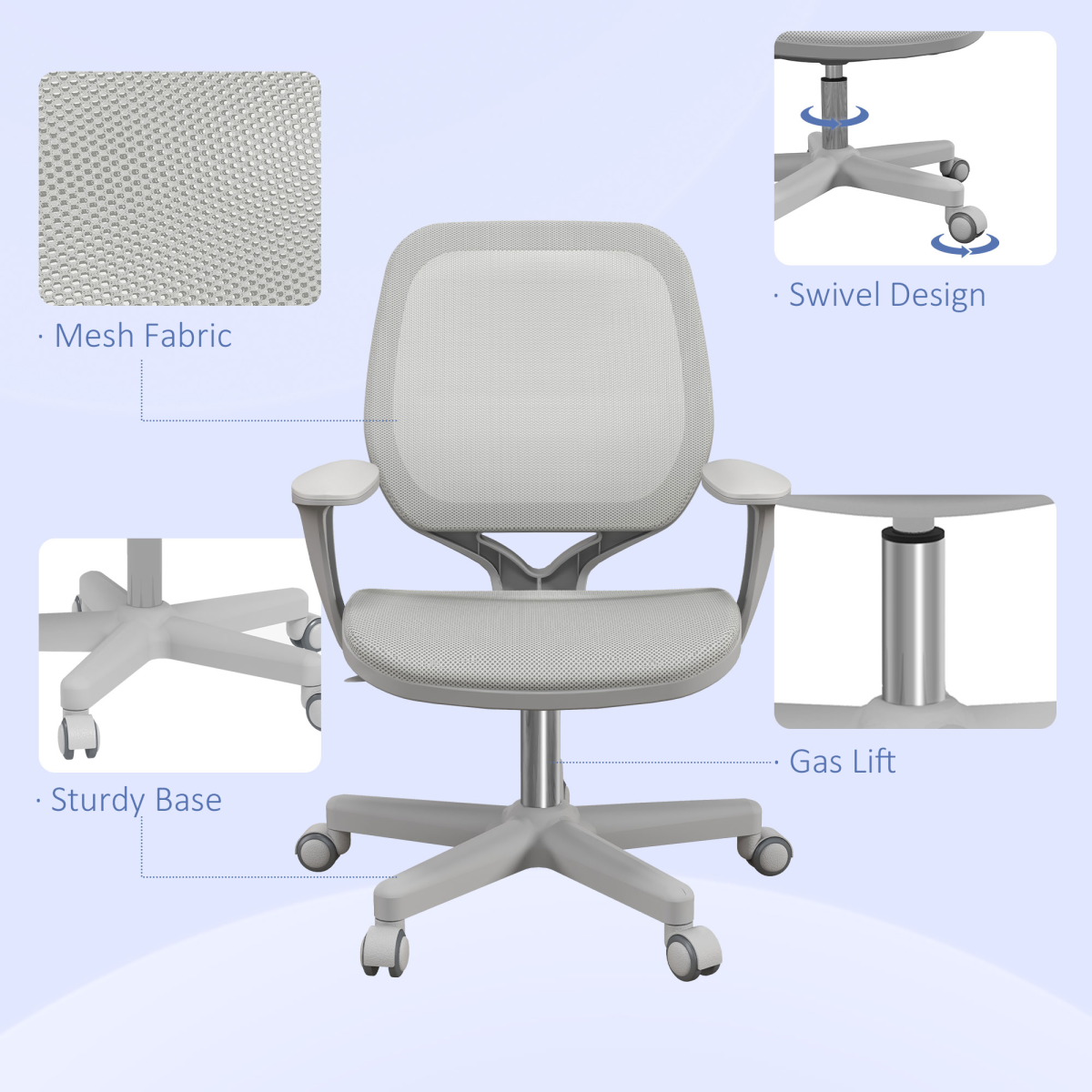 Vinsetto Office Chair Mesh Ergonomic 360 Swivel for Work with breathable mesh, dense padding, gas lift, sturdy base
