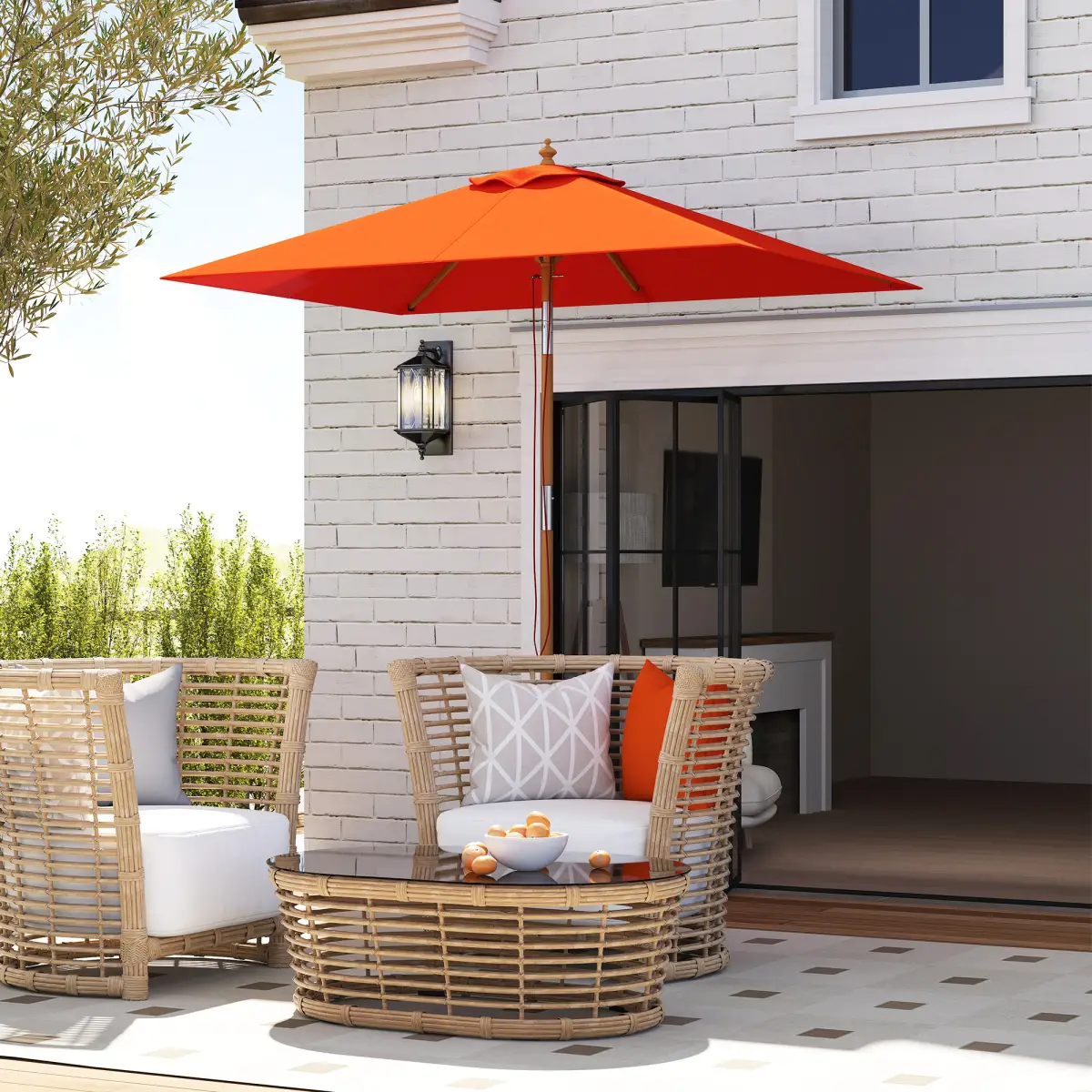 Outsunny Outsunny Wooden Patio Umbrella Market Parasol Outdoor Sunshade - Parasol