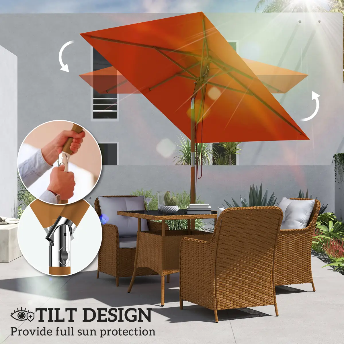 Outsunny Outsunny Wooden Patio Umbrella Market Parasol Outdoor Sunshade - Parasol