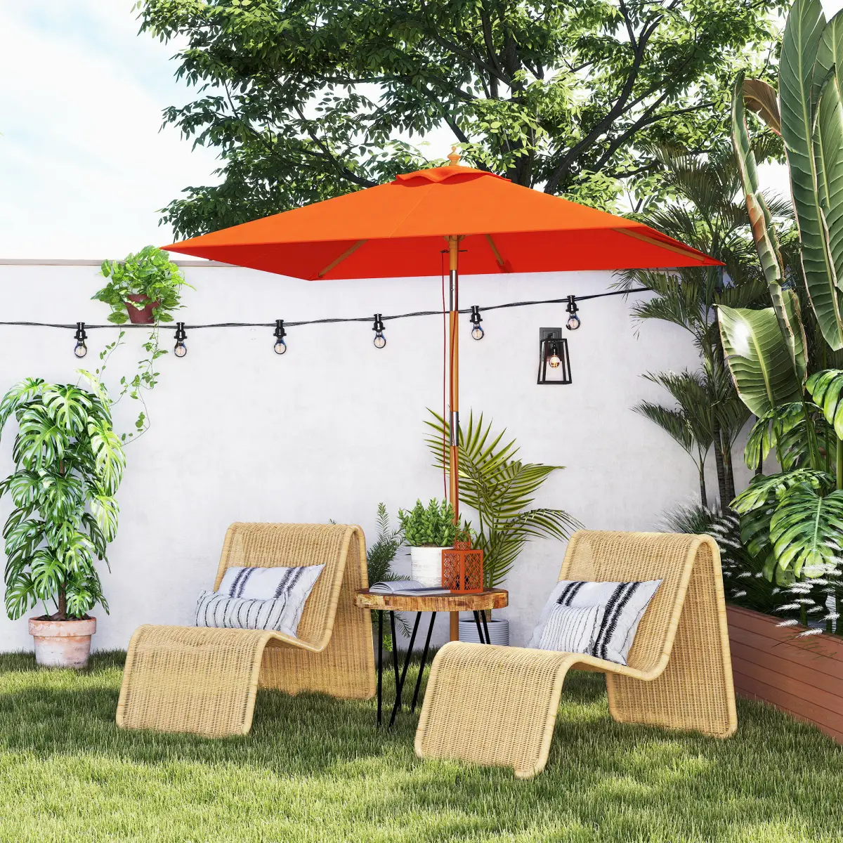 Outsunny Outsunny Wooden Patio Umbrella Market Parasol Outdoor Sunshade - Parasol