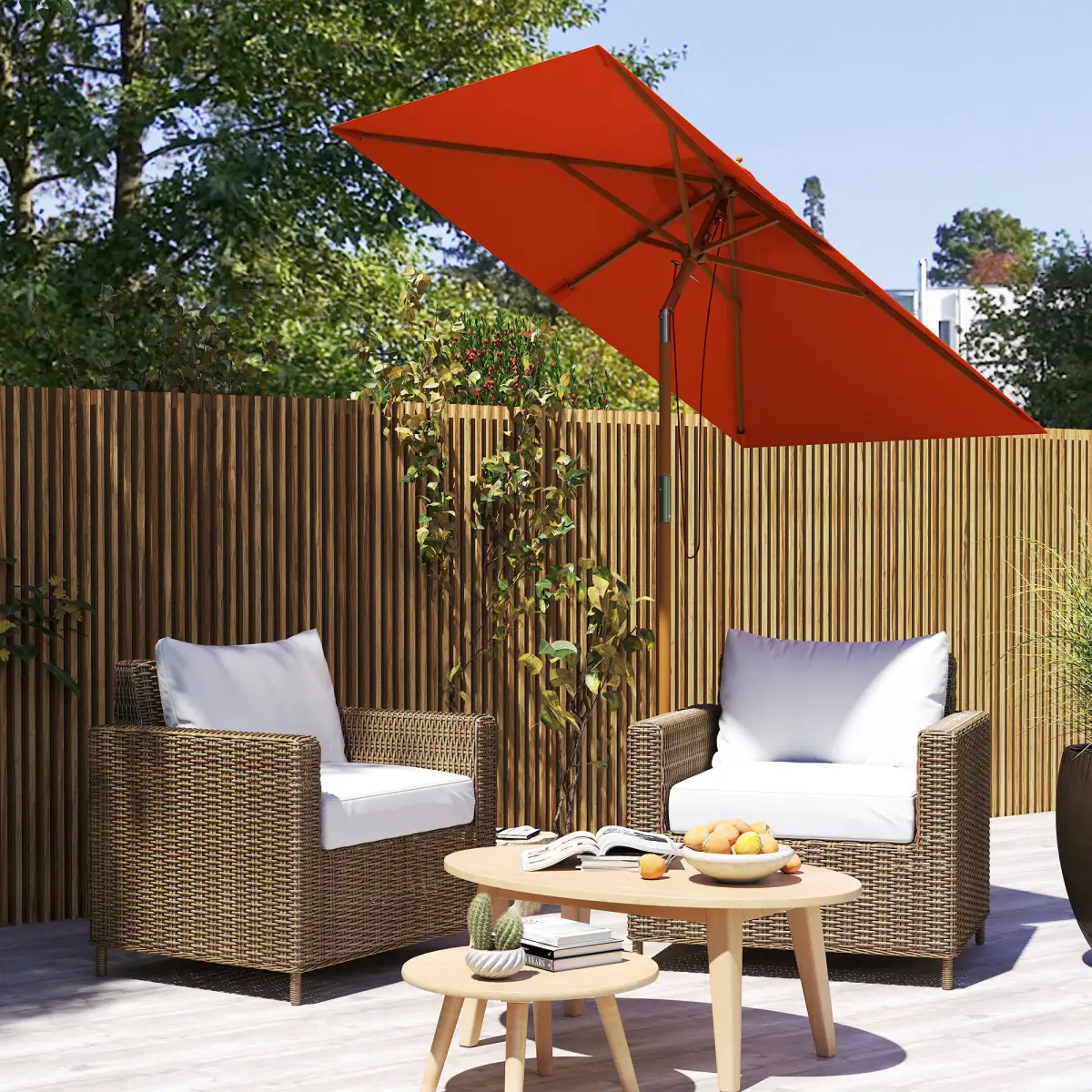 Outsunny Outsunny Wooden Patio Umbrella Market Parasol Outdoor Sunshade - Parasol