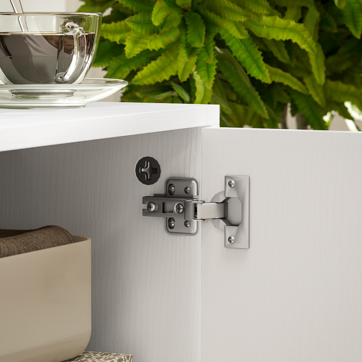 HOMCOM TV Unit Cabinet 55 Inch With Cupboard Shelves, white finish; close-up of door hinge.