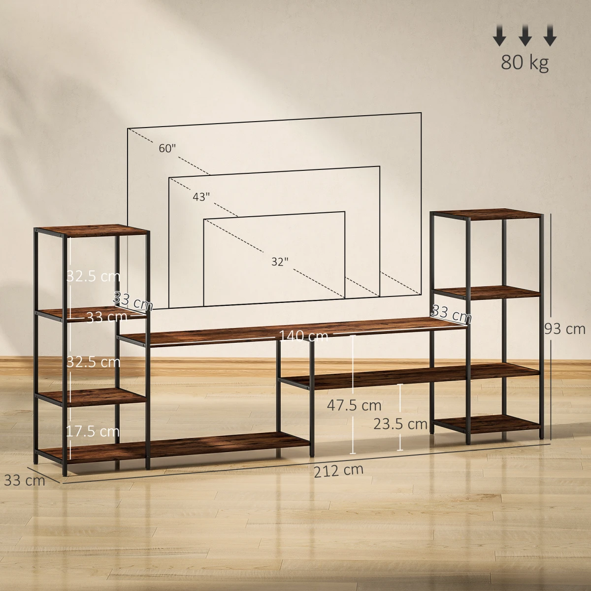 HOMCOM TV Stand For 60 Inch TV Industrial Shelves Home Use by HOMCOM