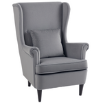 HOMCOM Wingback Chair 70cm High Velvet Comfort Living Room grey velvet high-back chair with cushion