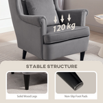 HOMCOM Wingback Chair 70cm High Velvet Comfort Living Room in gray velvet with solid wood legs.