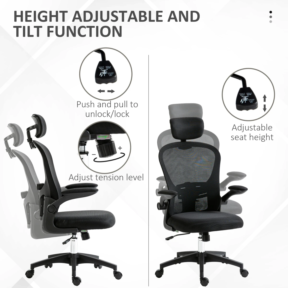 Vinsetto Mesh Chair Headrest 4D Lumbar Office by Vinsetto